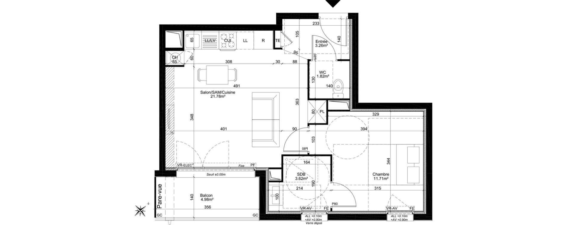 Appartement T2 de 42,19 m2 à Dreux Centre