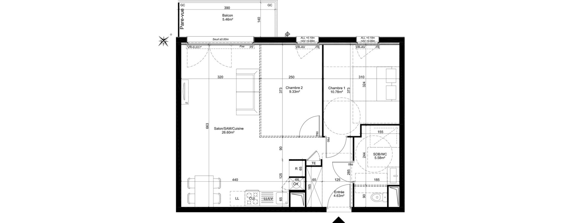 Appartement T2 de 56,92 m2 à Dreux Centre