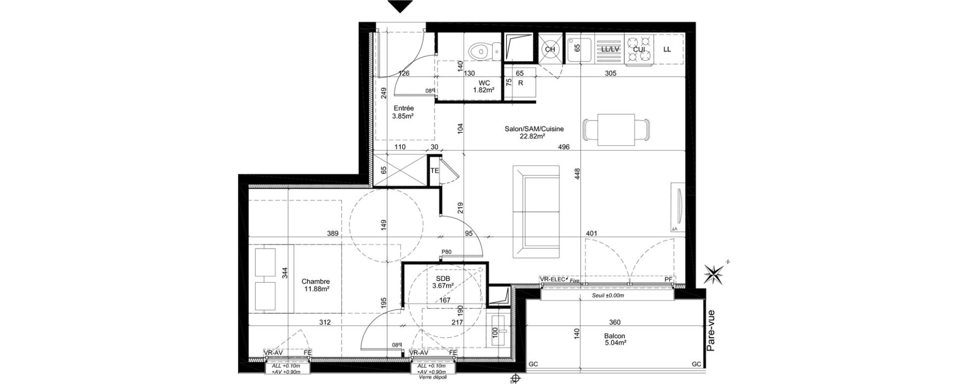 Appartement T2 de 44,04 m2 à Dreux Centre