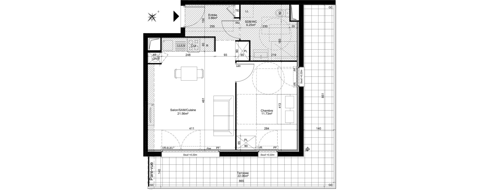Appartement T2 de 43,40 m2 à Dreux Centre