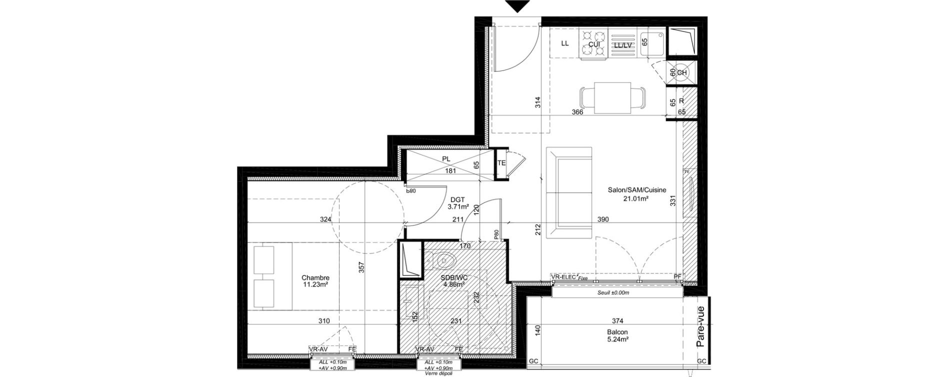 Appartement T2 de 34,83 m2 à Dreux Centre