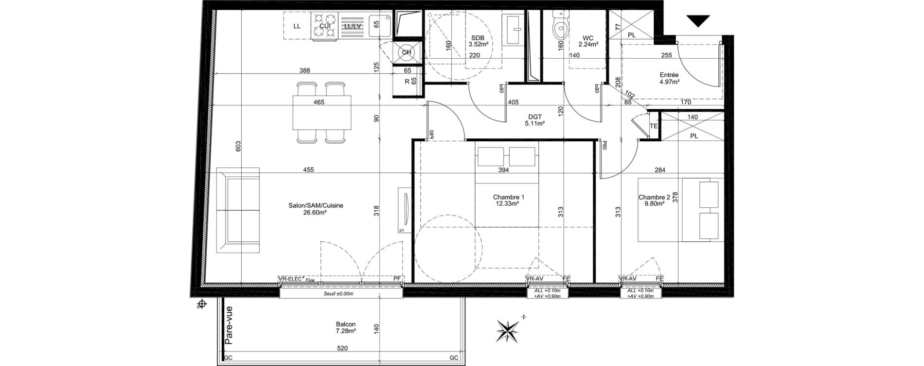 Appartement T3 de 64,57 m2 &agrave; Dreux Centre