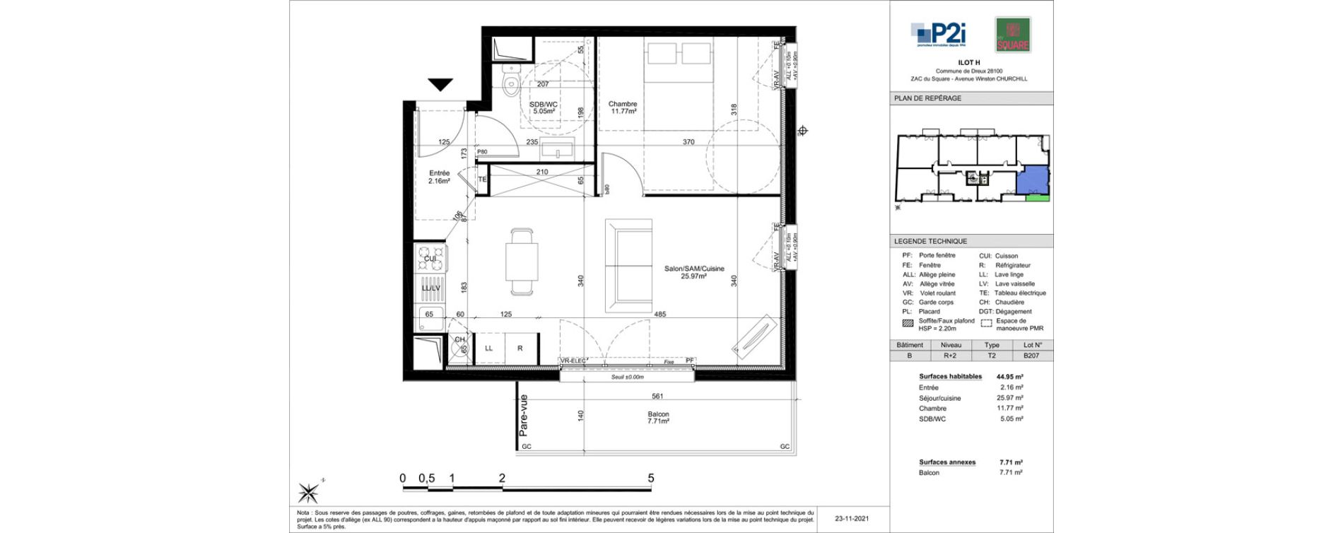 Appartement T2 de 44,95 m2 à Dreux Centre