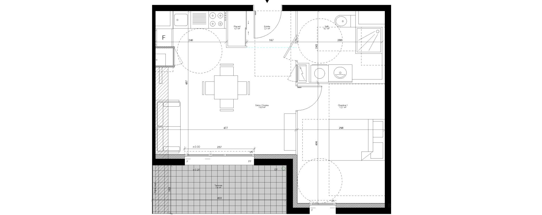 Appartement T2 de 40,50 m2 &agrave; Hanches Centre