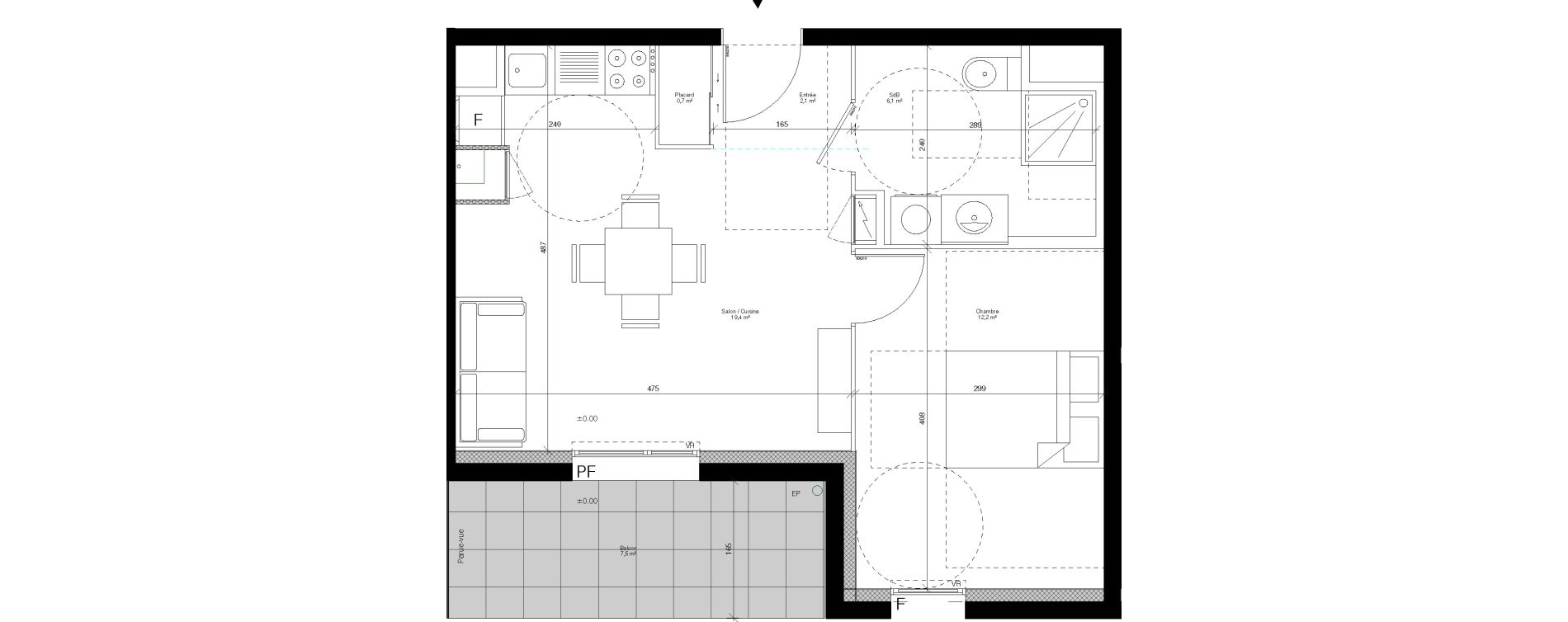 Appartement T2 de 40,50 m2 &agrave; Hanches Centre