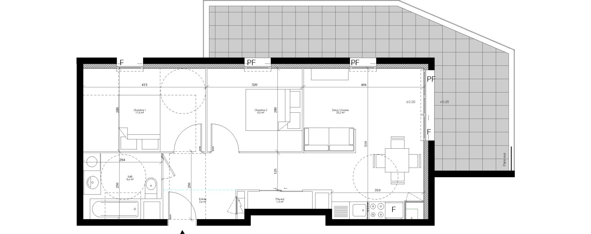 Appartement T2 de 54,90 m2 &agrave; Hanches Centre