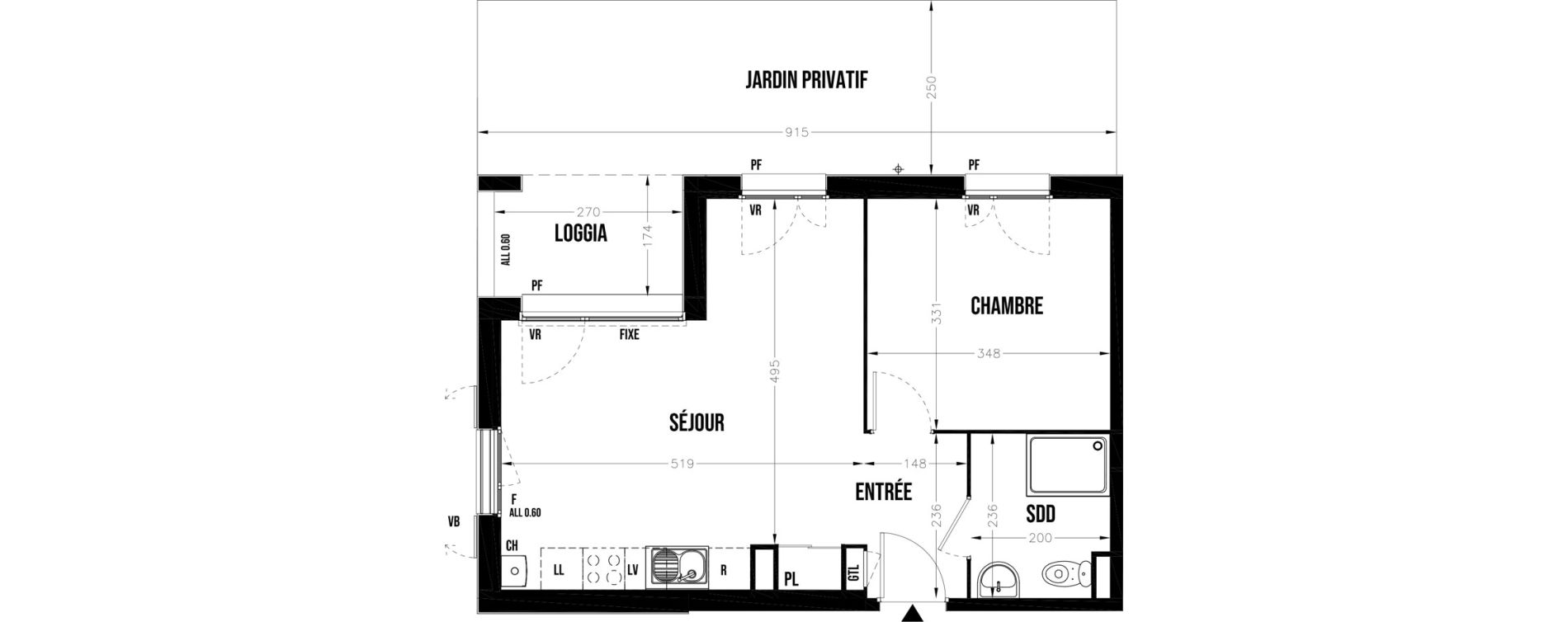 Appartement T2 de 43,00 m2 au Coudray Centre