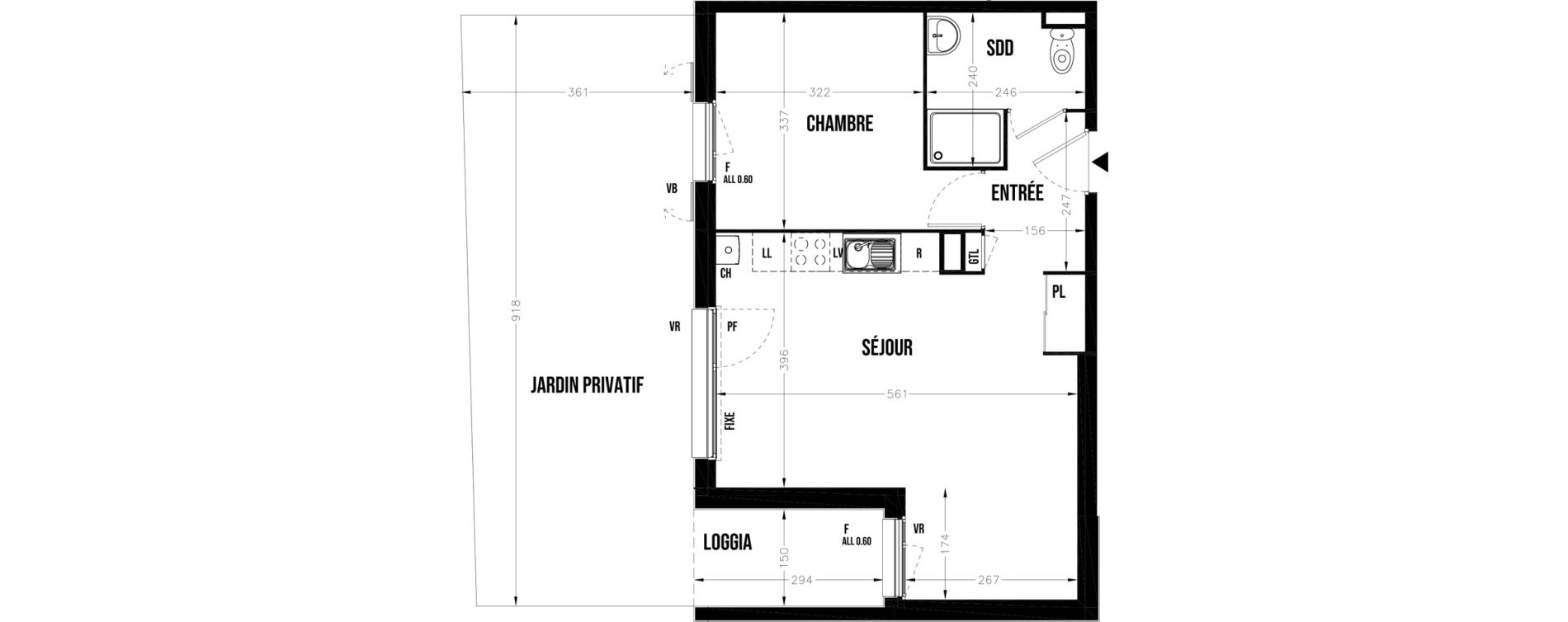 Appartement T2 de 45,45 m2 au Coudray Centre