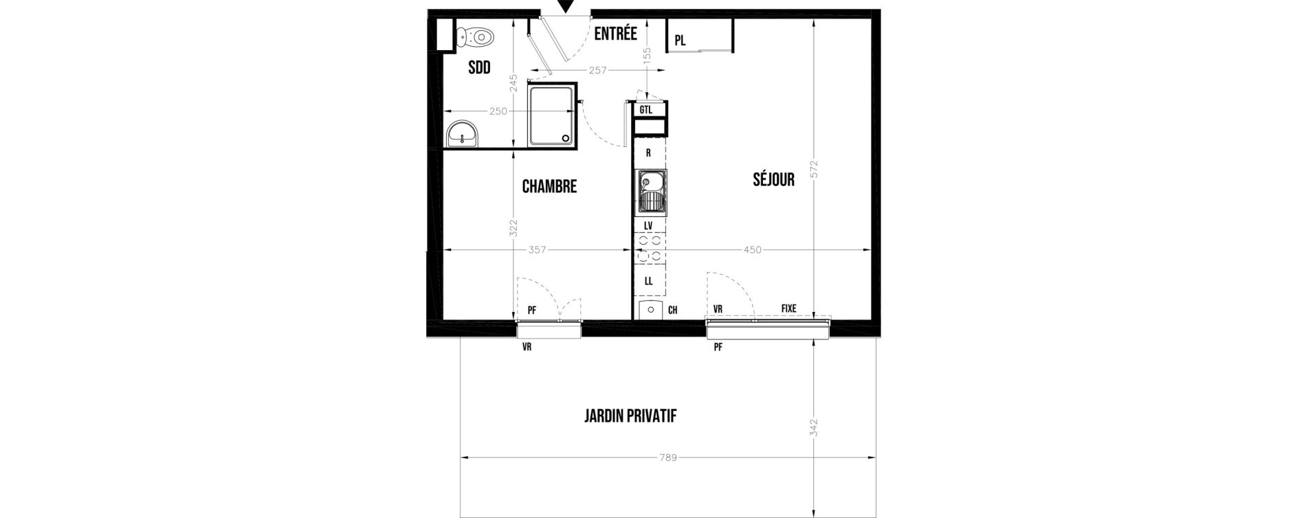 Appartement T2 de 45,21 m2 au Coudray Centre