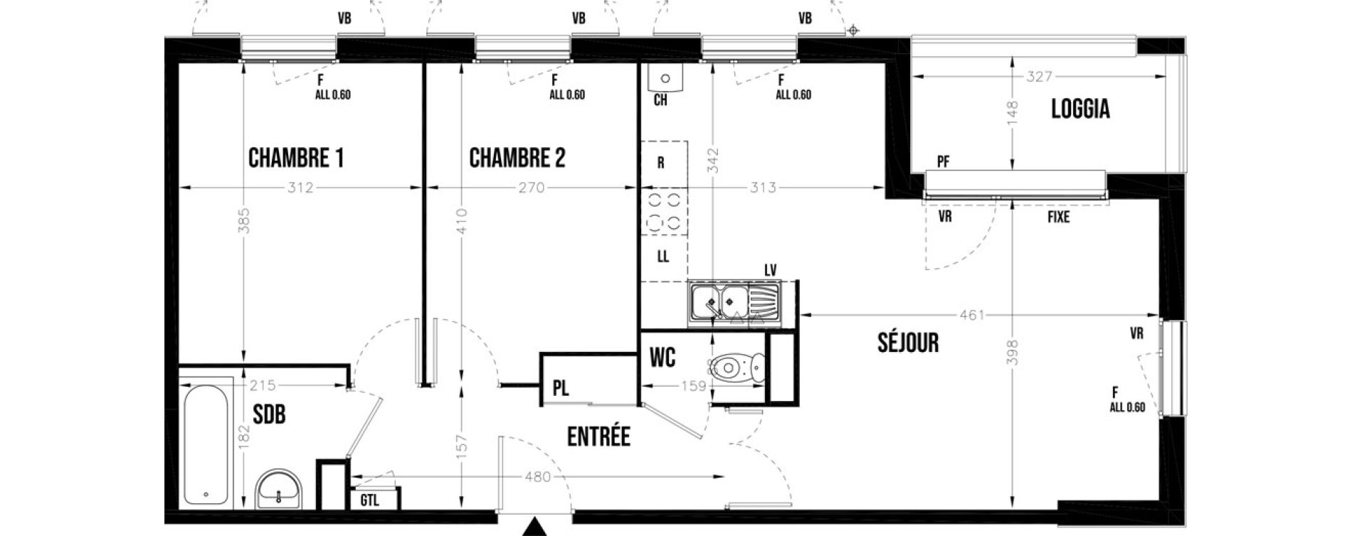 Appartement T3 de 63,59 m2 au Coudray Centre