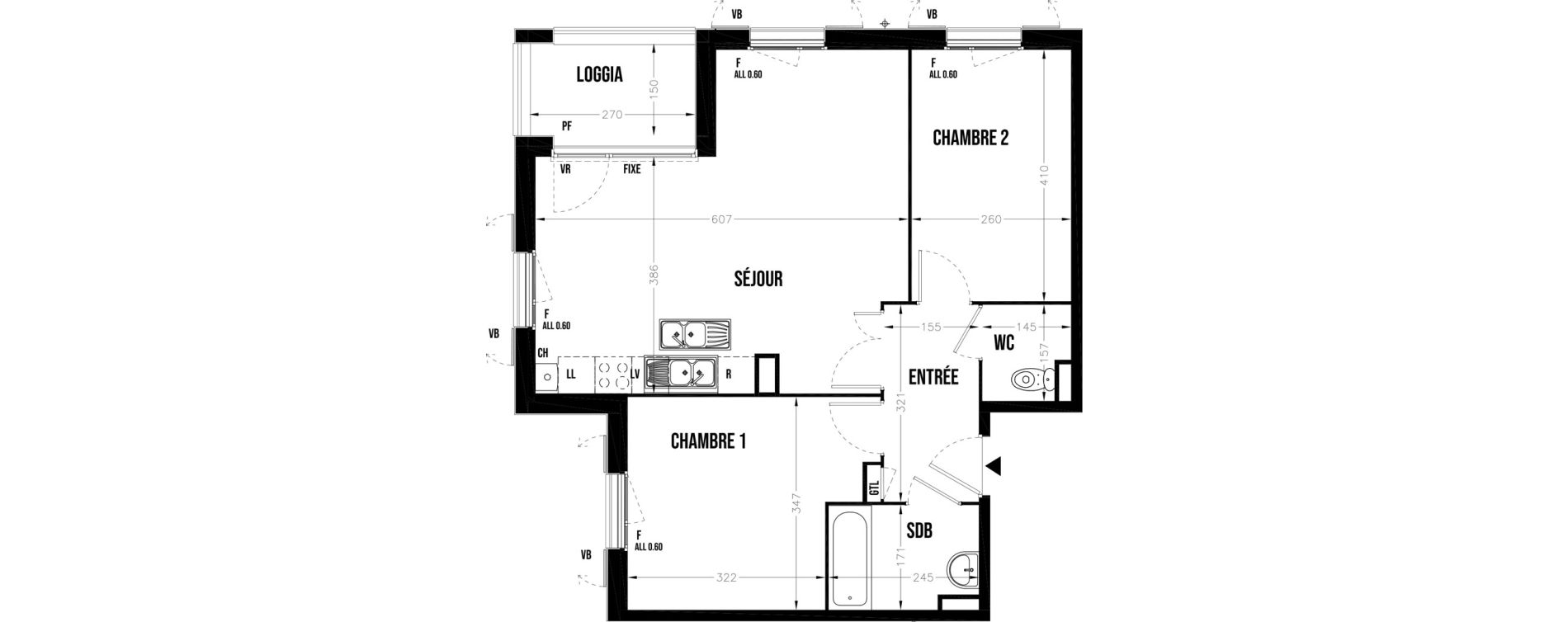 Appartement T3 de 62,22 m2 au Coudray Centre