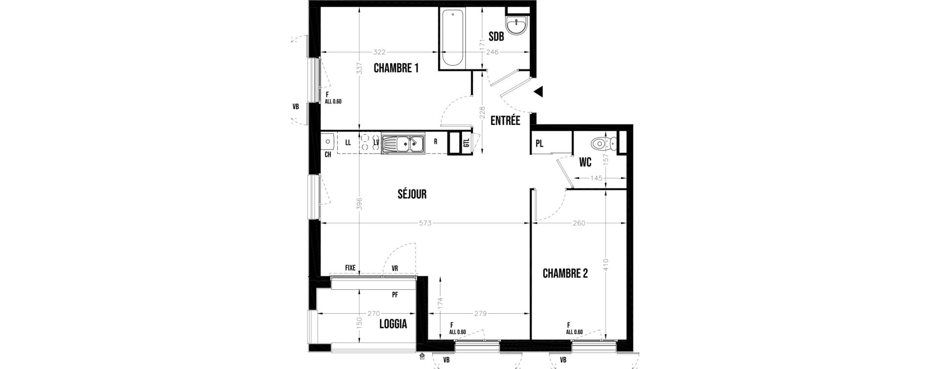 Appartement T3 de 60,55 m2 au Coudray Centre