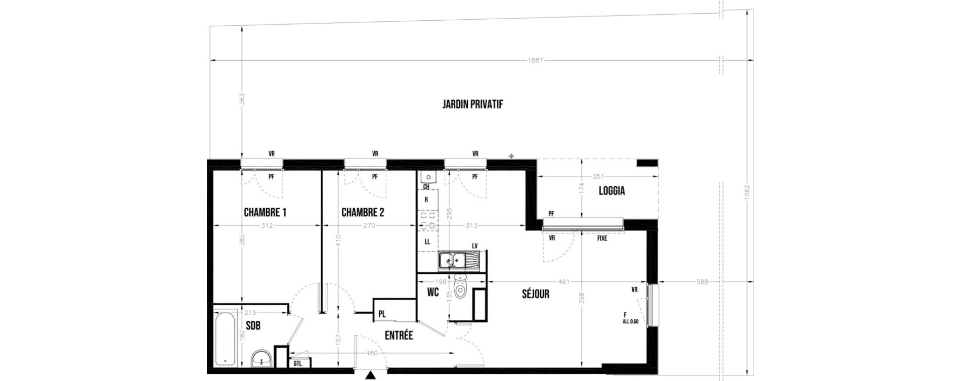 Appartement T3 de 63,55 m2 au Coudray Centre