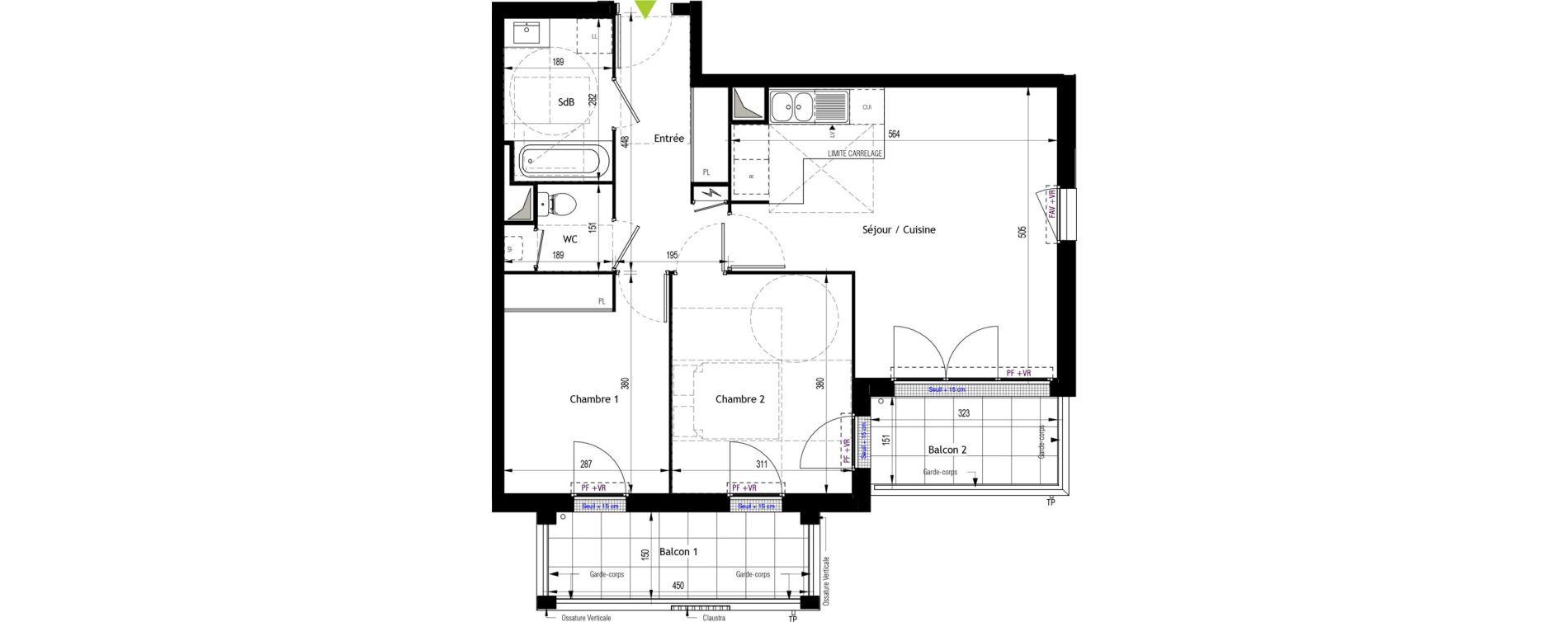 Appartement T3 de 62,01 m2 au Coudray Centre