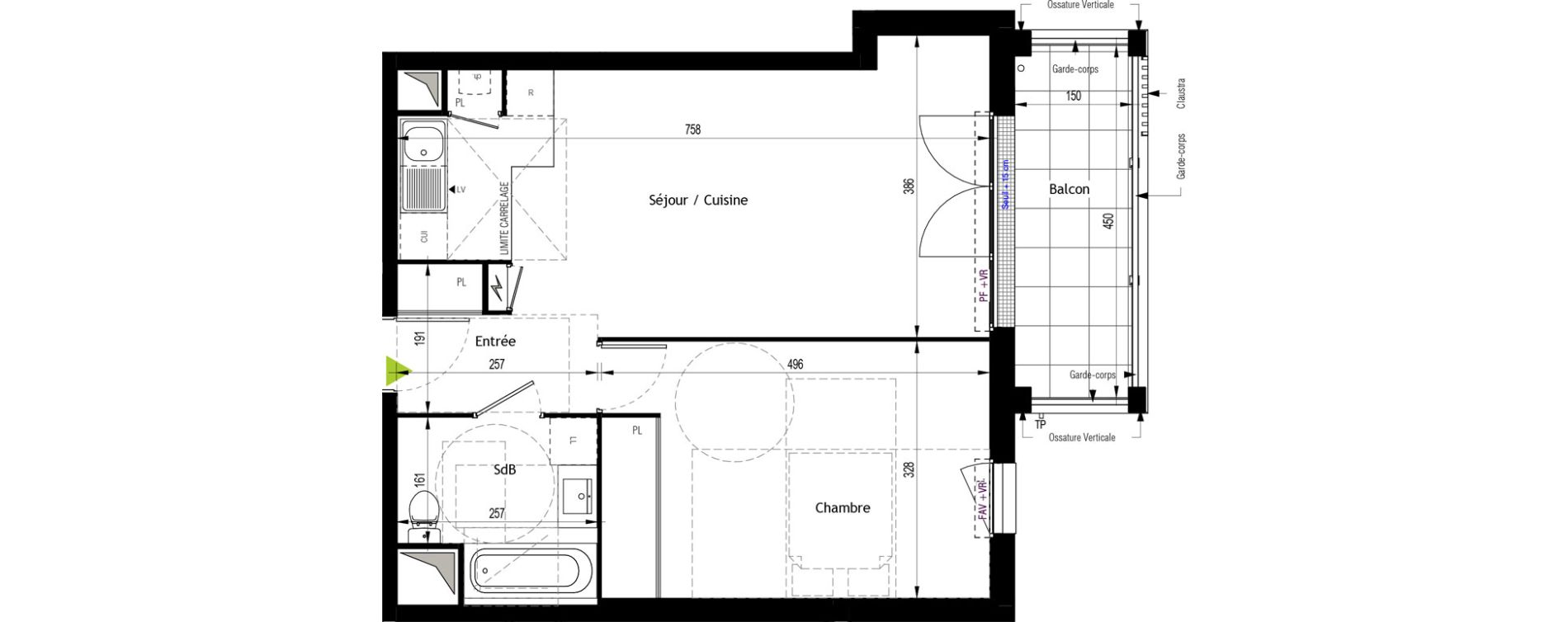 Appartement T2 de 50,11 m2 au Coudray Centre