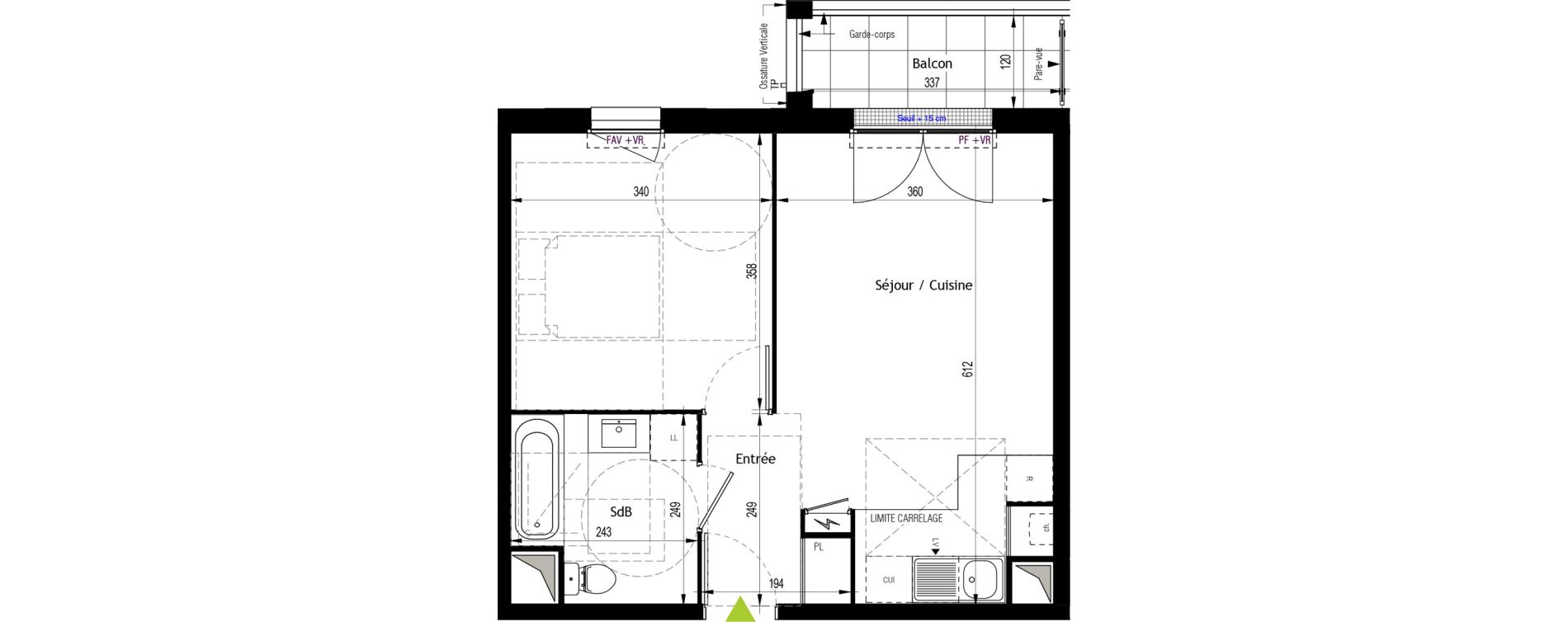 Appartement T2 de 41,33 m2 au Coudray Centre