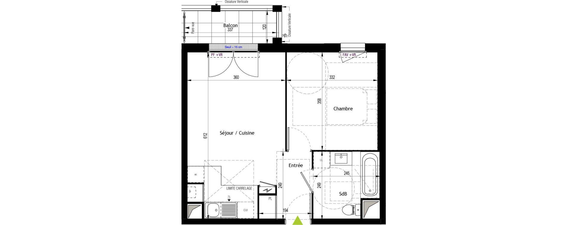 Appartement T2 de 41,07 m2 au Coudray Centre