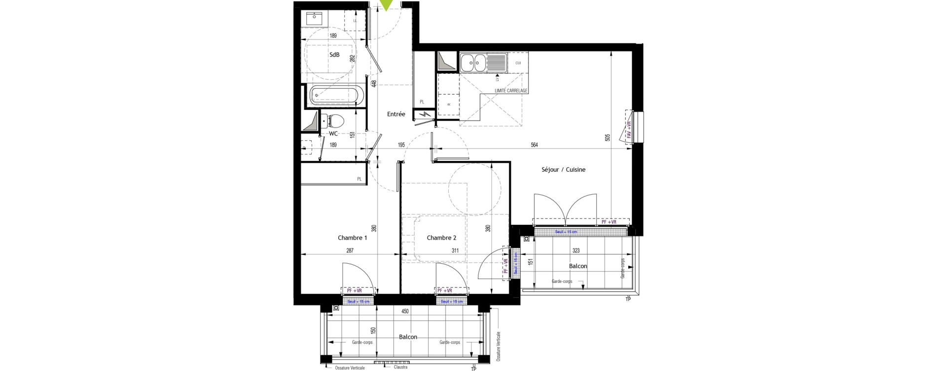 Appartement T3 de 62,01 m2 au Coudray Centre