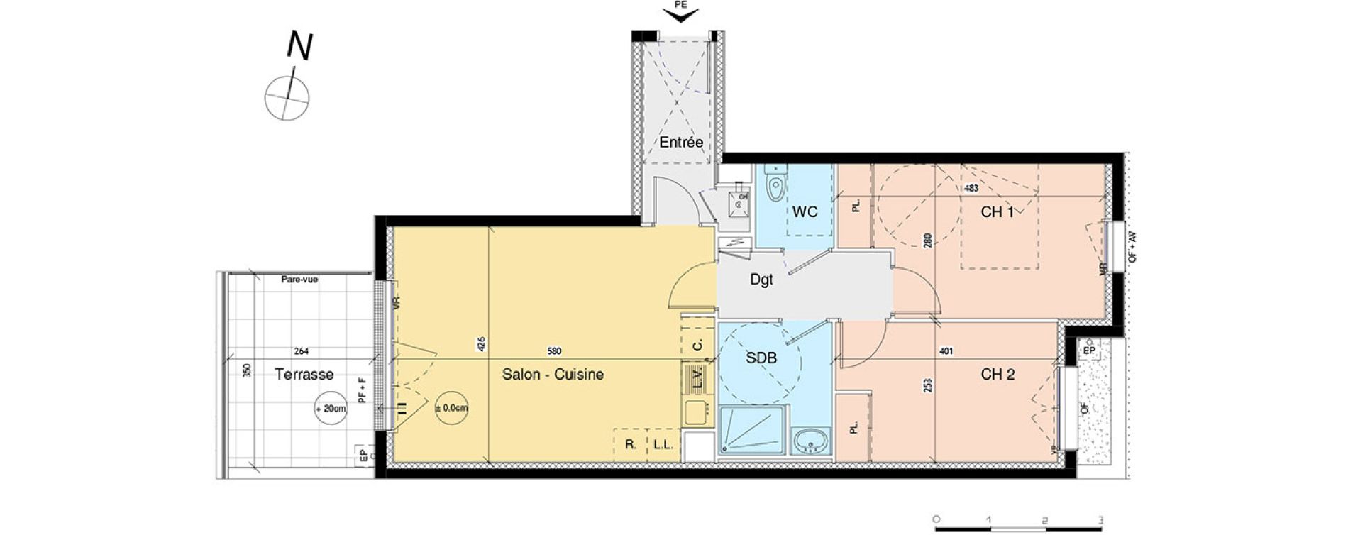 Appartement T3 de 62,14 m2 &agrave; Luc&eacute; Centre
