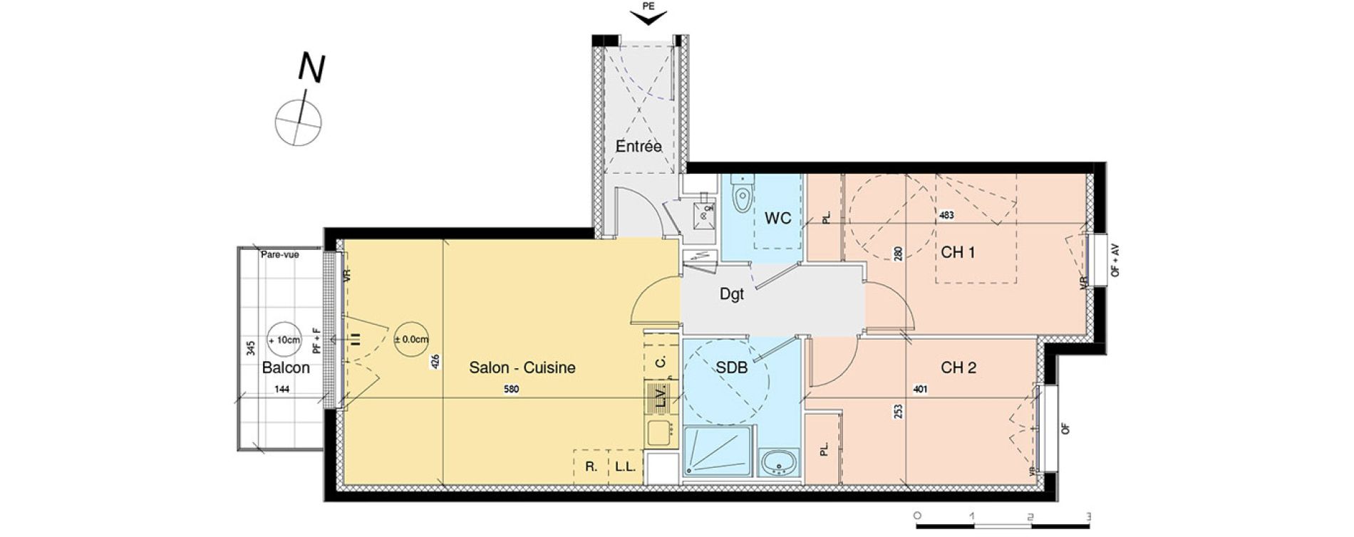 Appartement T4 de 62,14 m2 &agrave; Luc&eacute; Centre