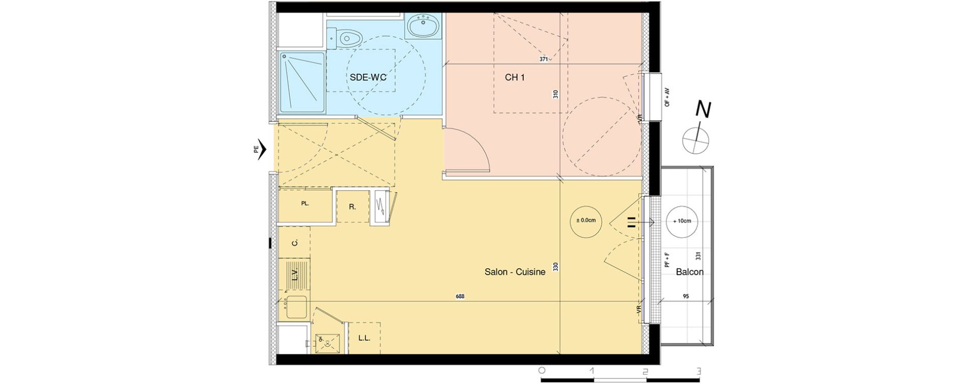 Appartement T2 de 42,09 m2 &agrave; Luc&eacute; Centre