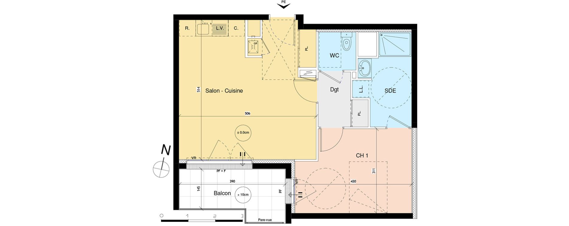 Appartement T2 de 48,52 m2 &agrave; Luc&eacute; Centre