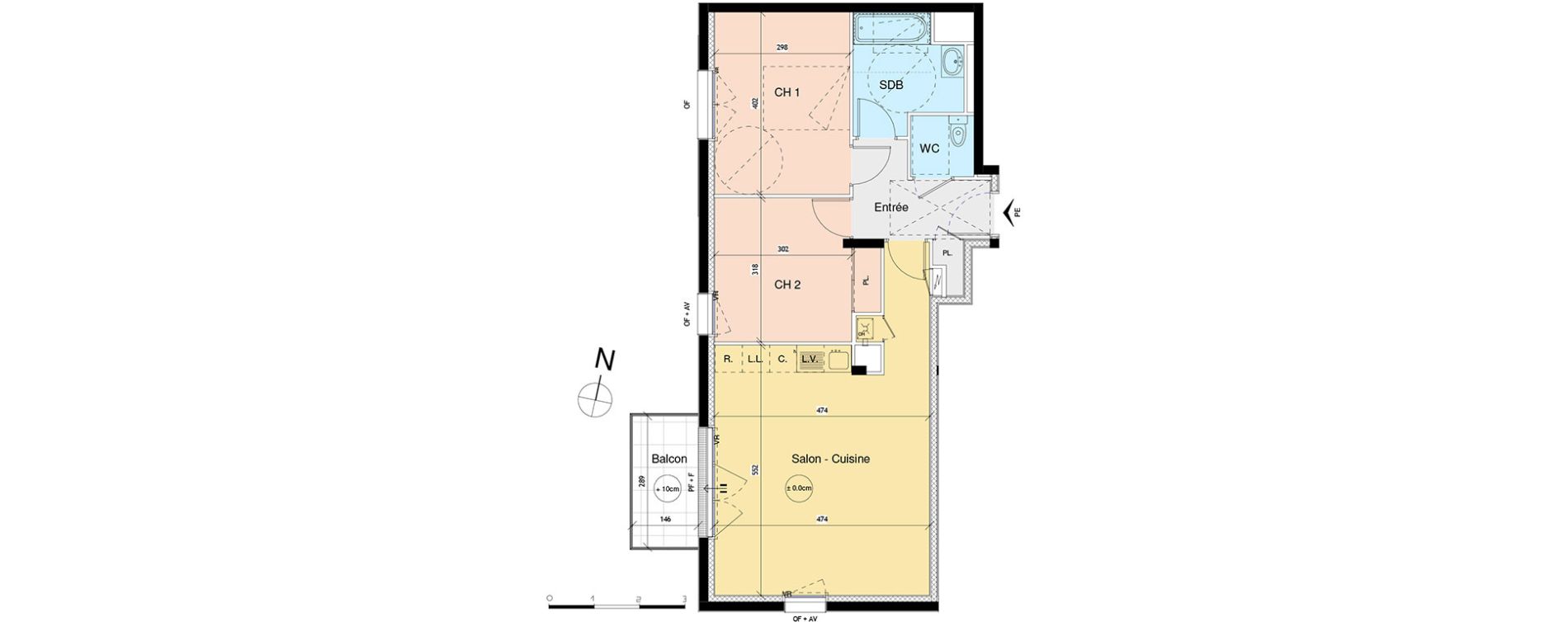 Appartement T3 de 63,79 m2 &agrave; Luc&eacute; Centre
