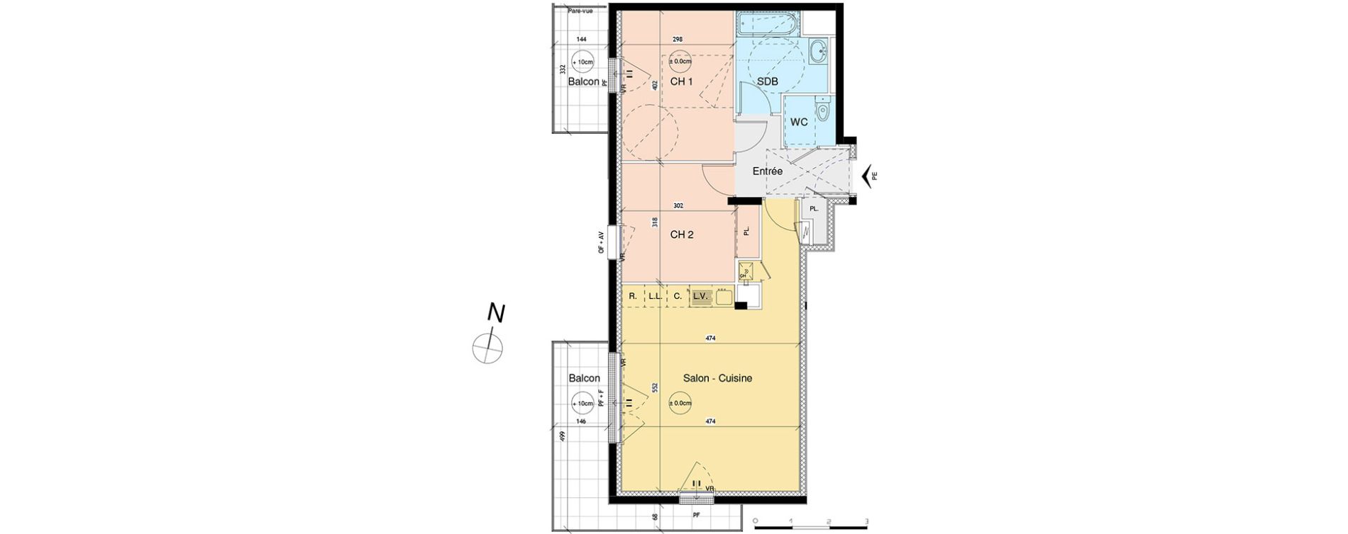 Appartement T3 de 63,79 m2 &agrave; Luc&eacute; Centre