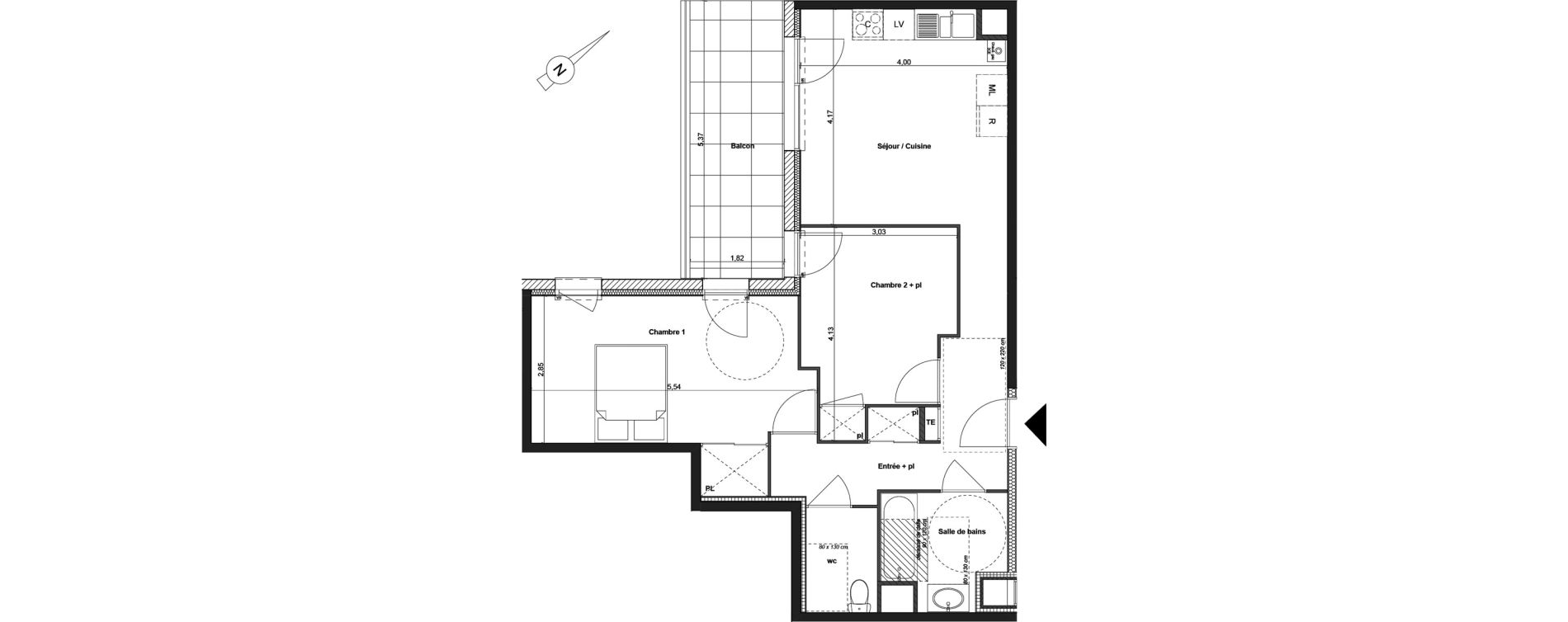 Appartement T3 de 60,59 m2 &agrave; Luc&eacute; Centre