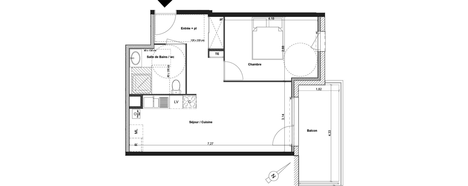 Appartement T2 de 44,73 m2 &agrave; Luc&eacute; Centre