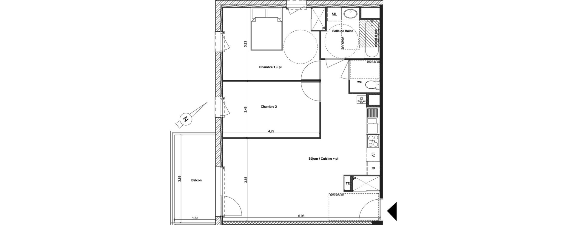 Appartement T3 de 63,56 m2 &agrave; Luc&eacute; Centre