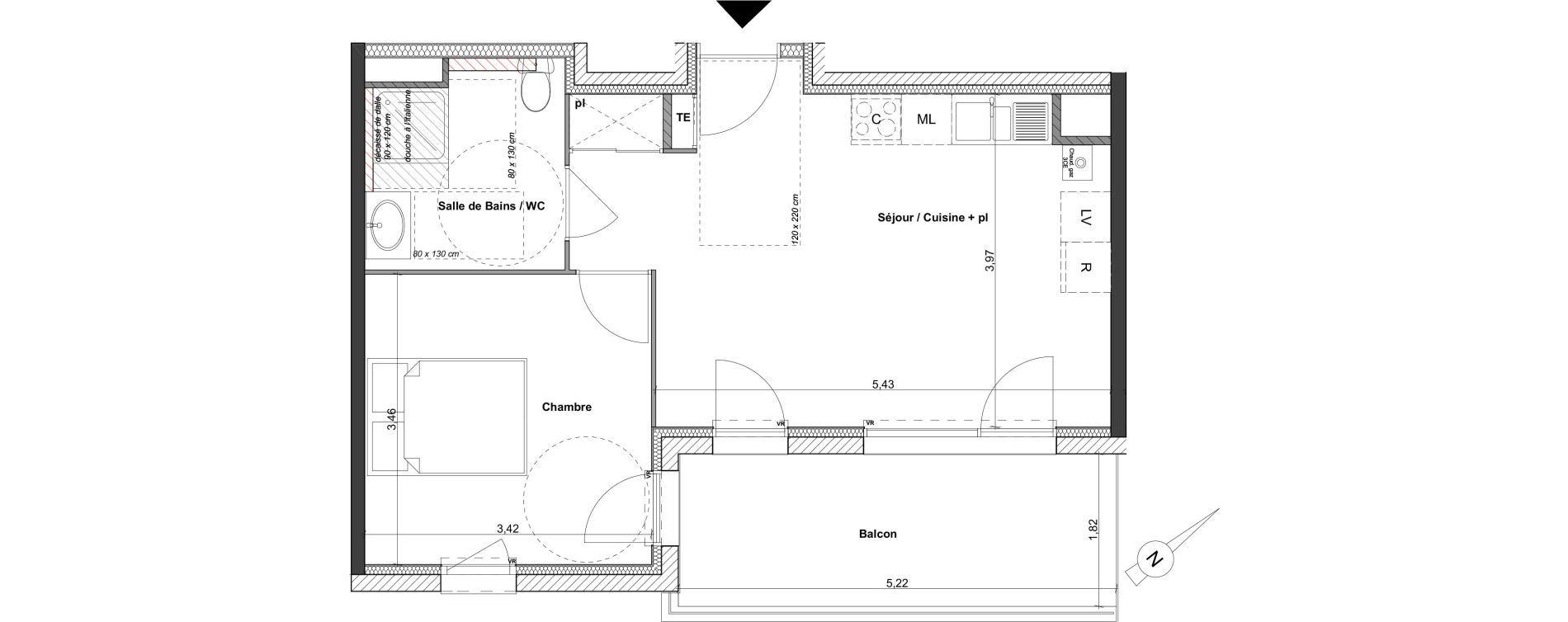 Appartement T2 de 41,06 m2 &agrave; Luc&eacute; Centre