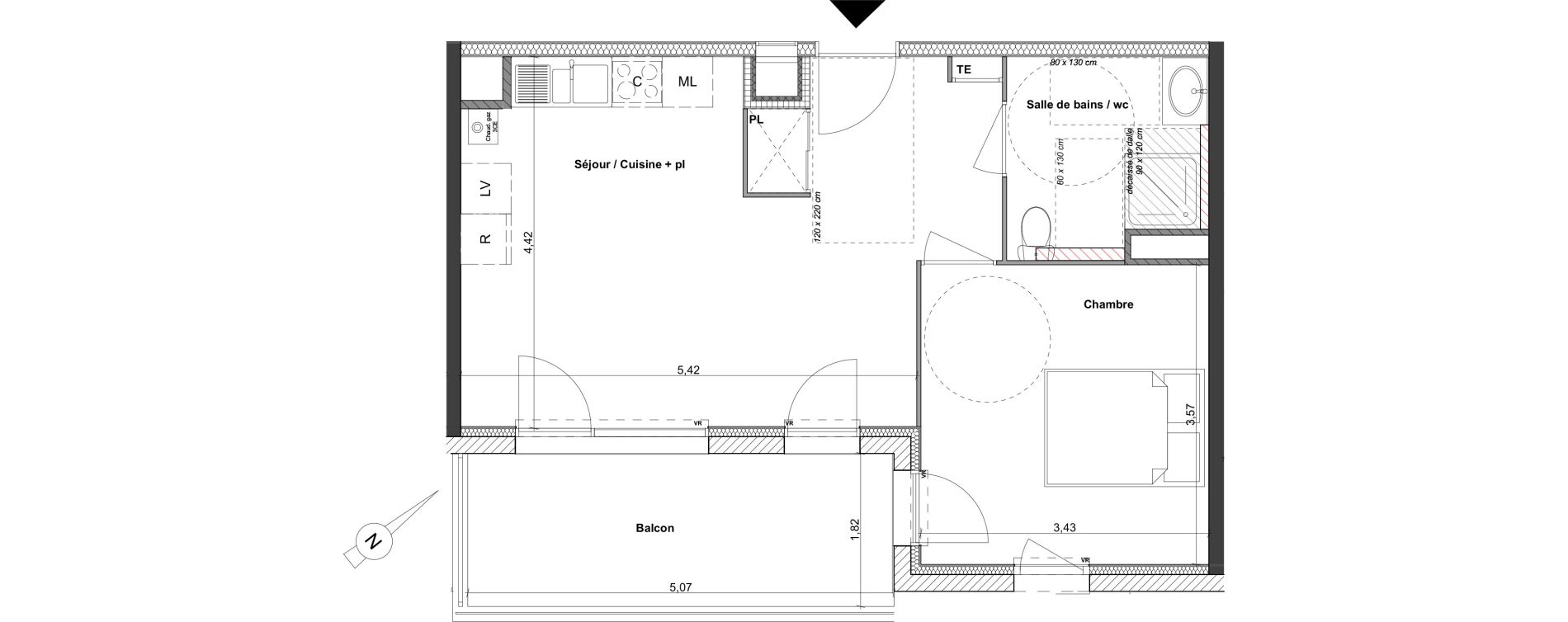 Appartement T2 de 42,83 m2 &agrave; Luc&eacute; Centre