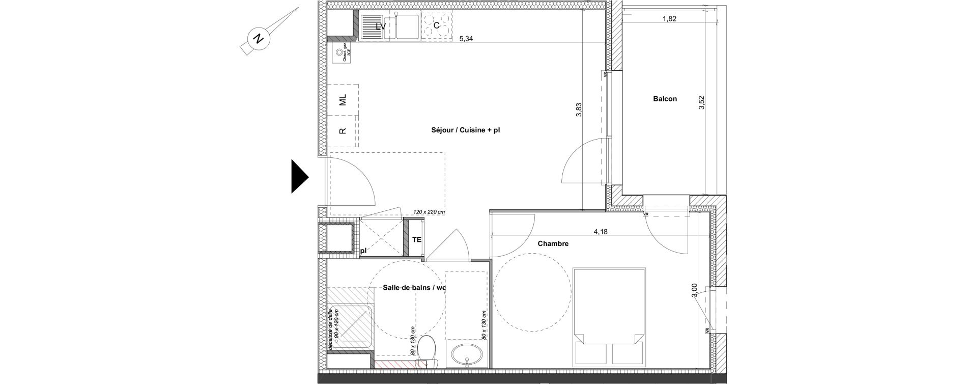 Appartement T2 de 40,81 m2 &agrave; Luc&eacute; Centre