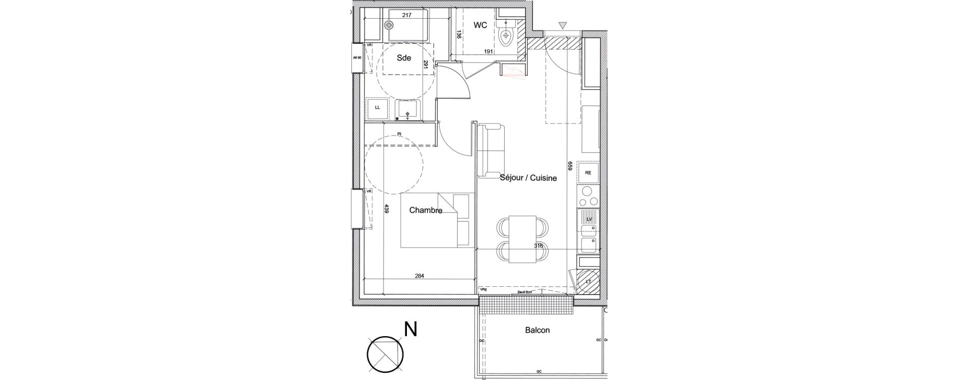 Appartement T2 de 40,60 m2 &agrave; Luc&eacute; Mar&eacute;chal leclerc