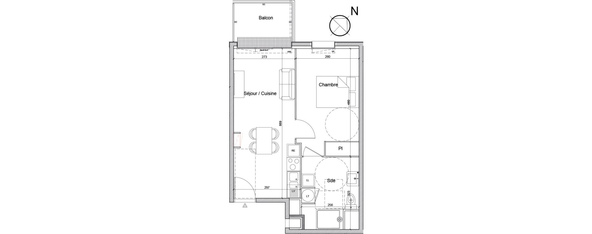 Appartement T2 de 39,43 m2 &agrave; Luc&eacute; Mar&eacute;chal leclerc