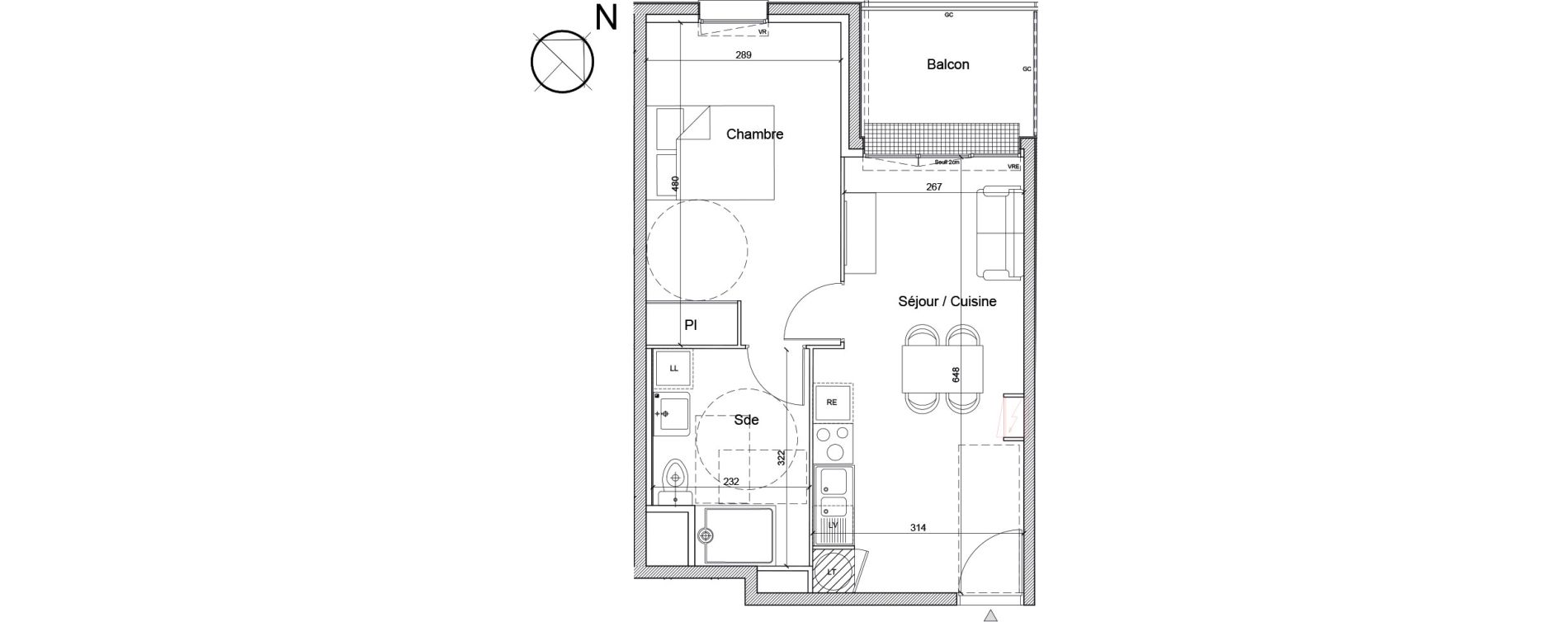 Appartement T2 de 39,55 m2 &agrave; Luc&eacute; Mar&eacute;chal leclerc