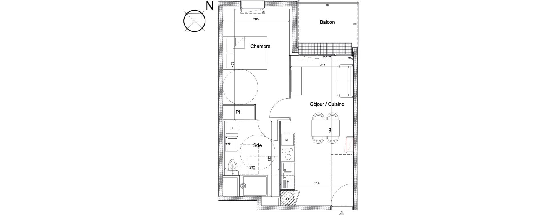 Appartement T2 de 39,26 m2 &agrave; Luc&eacute; Mar&eacute;chal leclerc