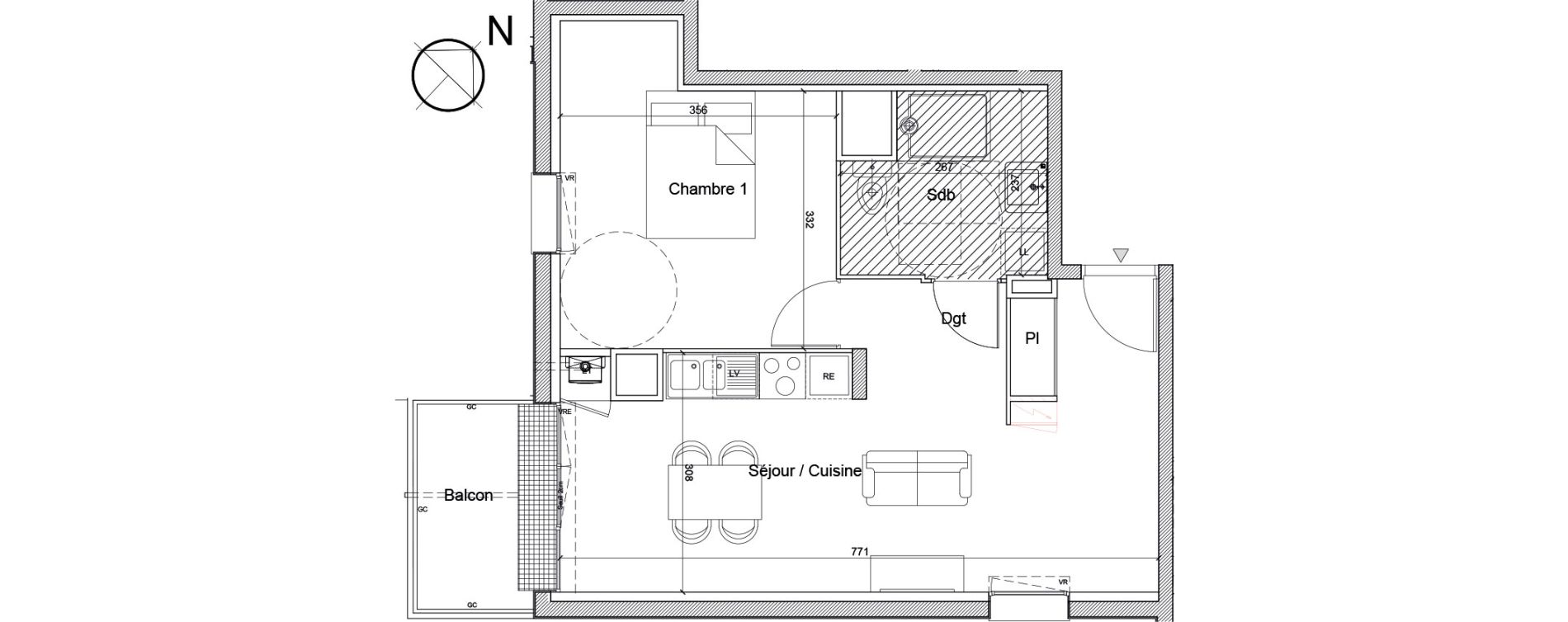 Appartement T2 de 45,41 m2 &agrave; Luc&eacute; Mar&eacute;chal leclerc