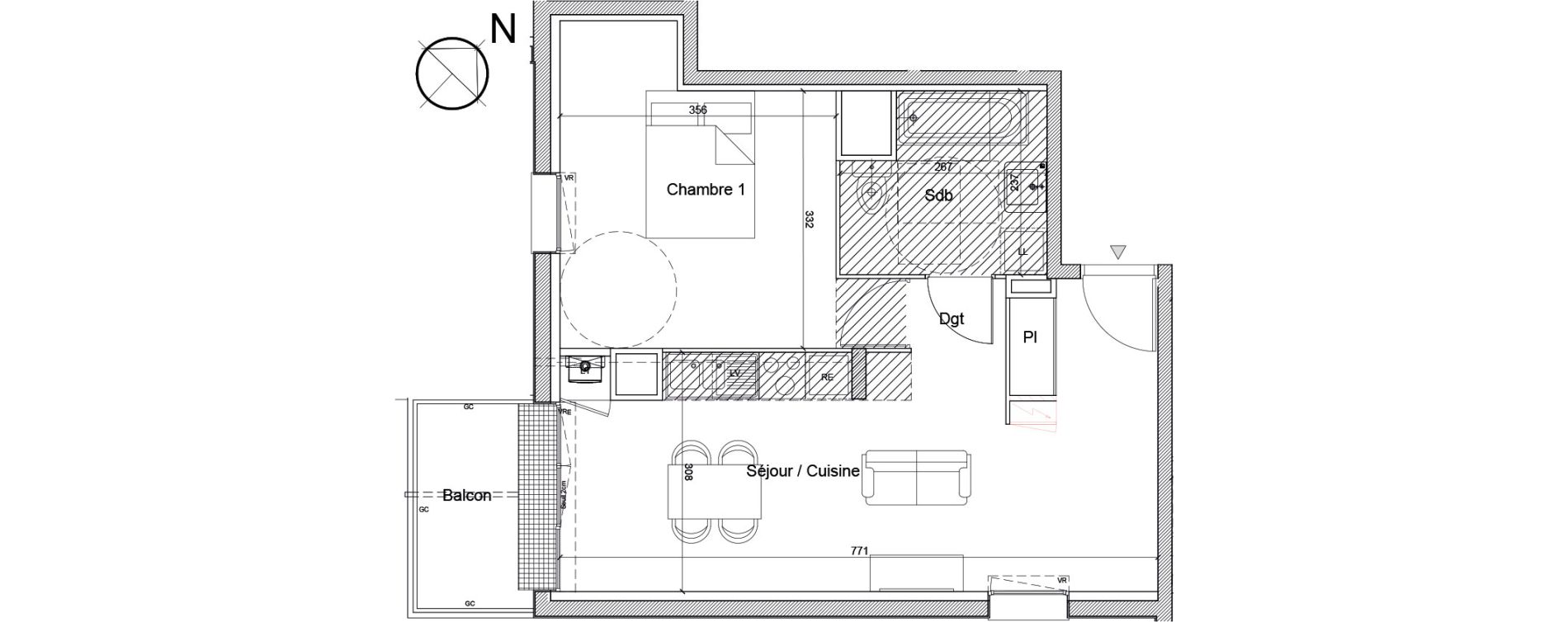 Appartement T2 de 45,39 m2 &agrave; Luc&eacute; Mar&eacute;chal leclerc