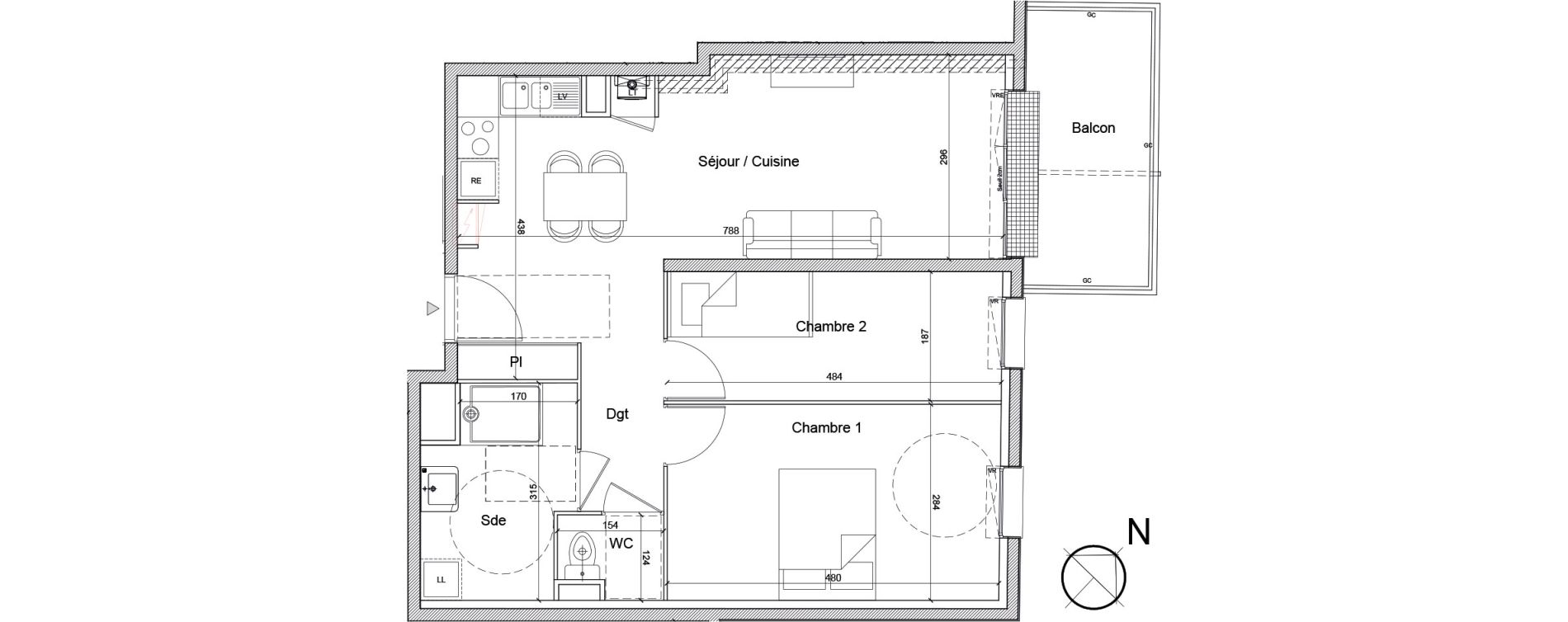 Appartement T3 de 59,90 m2 &agrave; Luc&eacute; Mar&eacute;chal leclerc