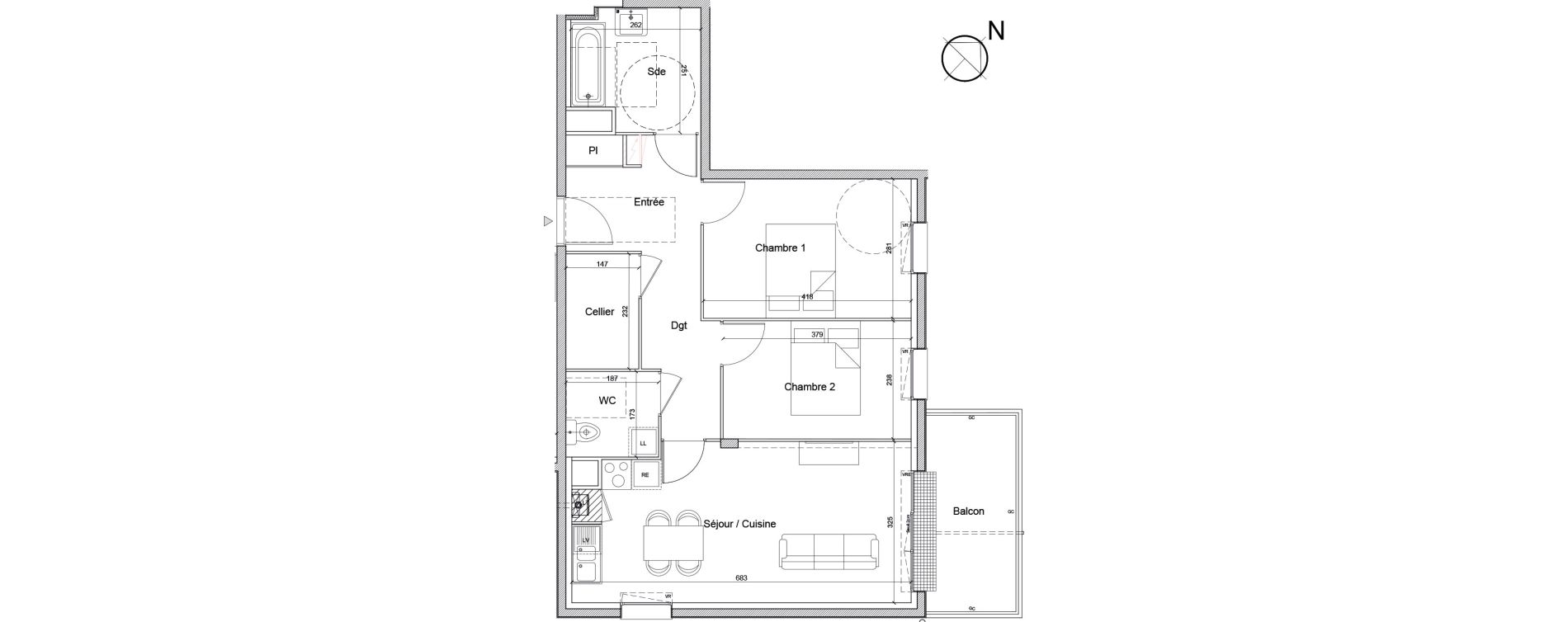 Appartement T3 de 65,53 m2 &agrave; Luc&eacute; Mar&eacute;chal leclerc