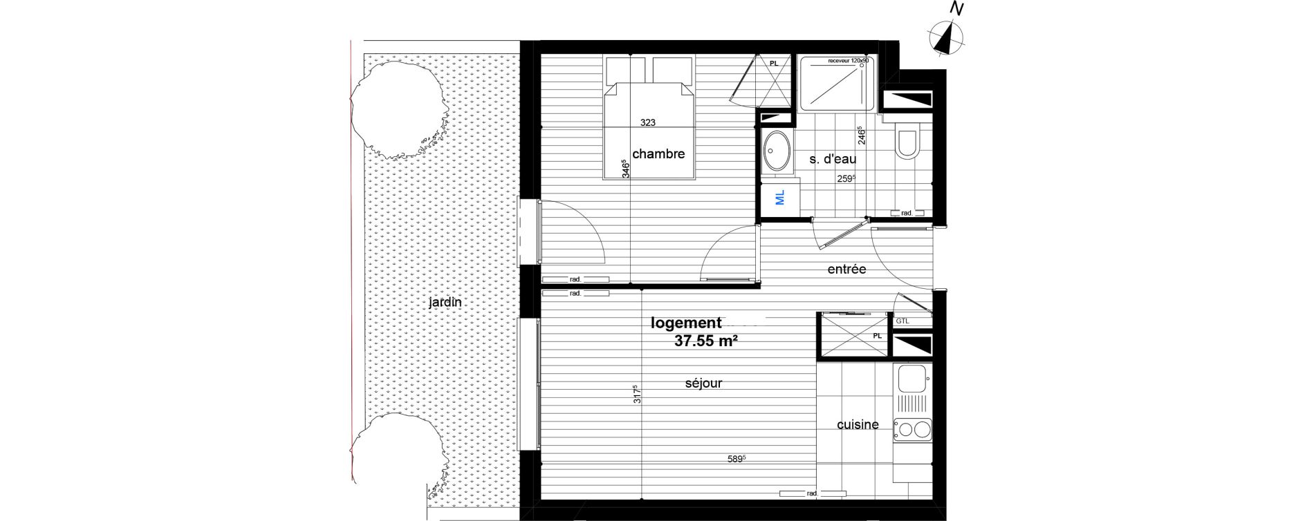 Appartement T2 de 37,55 m2 &agrave; Luc&eacute; Centre