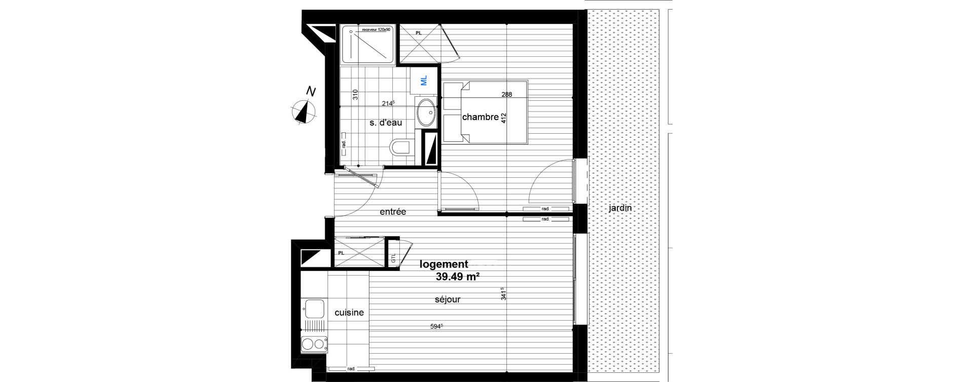Appartement T2 de 39,49 m2 &agrave; Luc&eacute; Centre