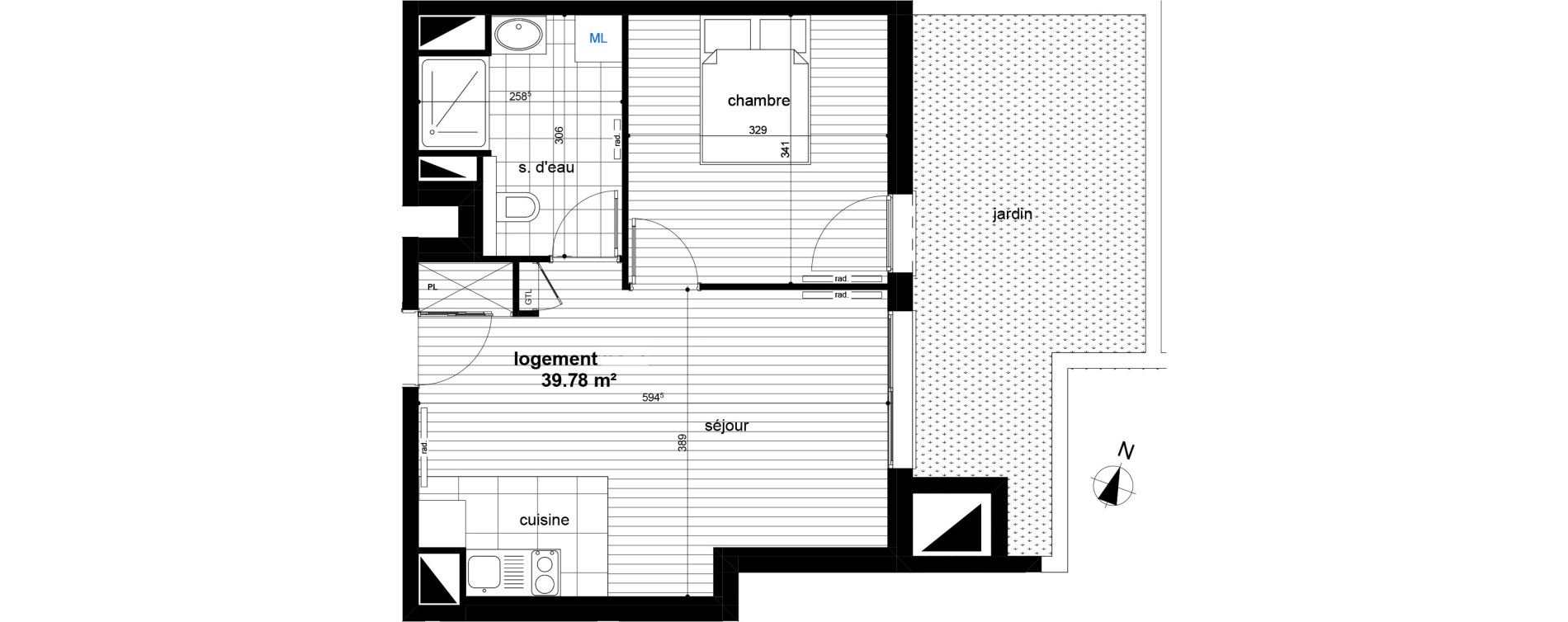 Appartement T2 de 39,78 m2 &agrave; Luc&eacute; Centre