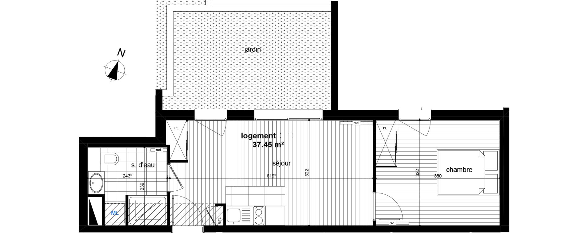 Appartement T2 de 37,45 m2 &agrave; Luc&eacute; Centre
