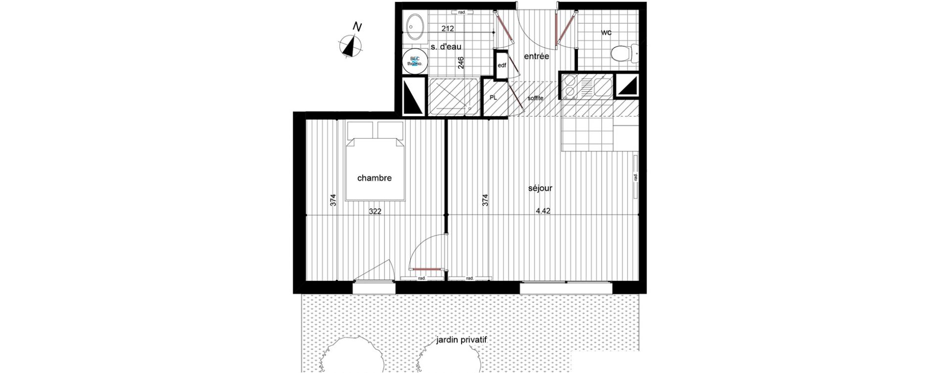 Appartement T2 de 41,10 m2 &agrave; Luc&eacute; Centre