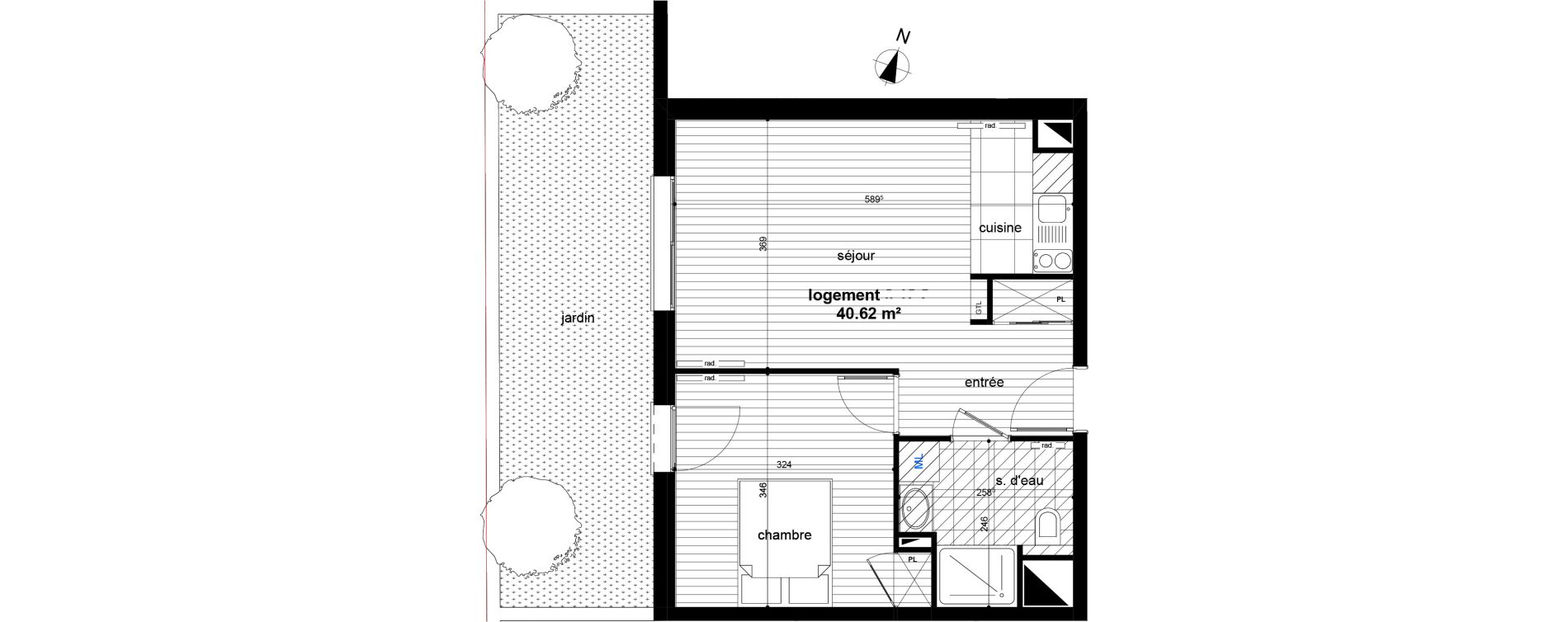 Appartement T2 de 40,62 m2 &agrave; Luc&eacute; Centre