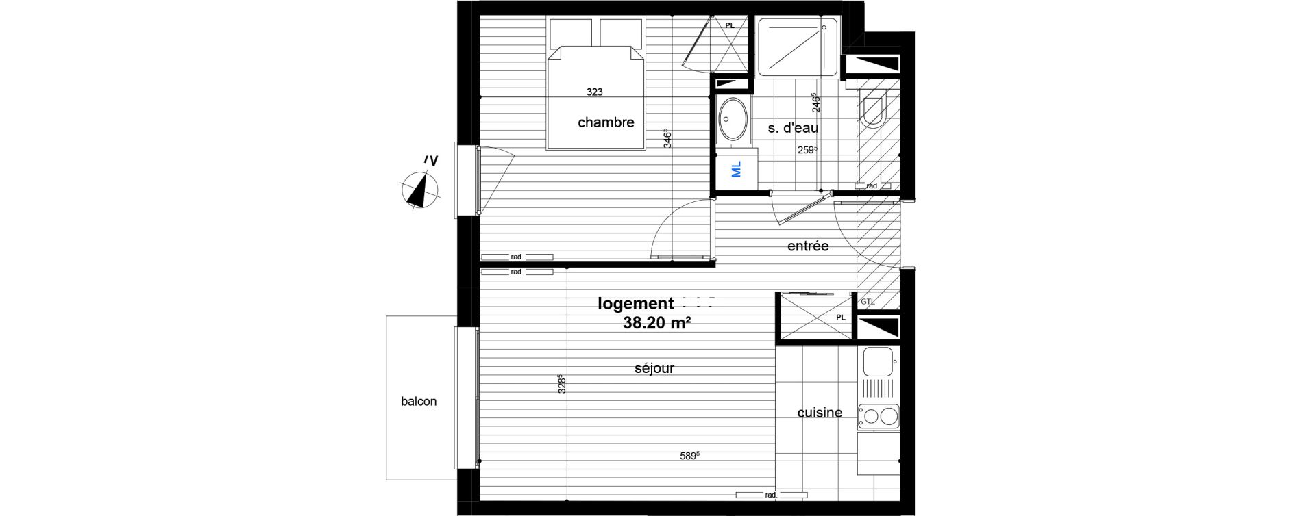 Appartement T2 de 38,20 m2 &agrave; Luc&eacute; Centre