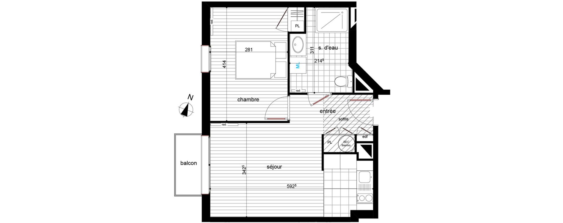 Appartement T2 de 40,95 m2 &agrave; Luc&eacute; Centre